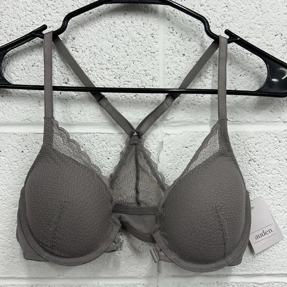 Auden Gray Lightly Lined Demi Coverage Racerback Bra (36A) - Picture 3 of 7